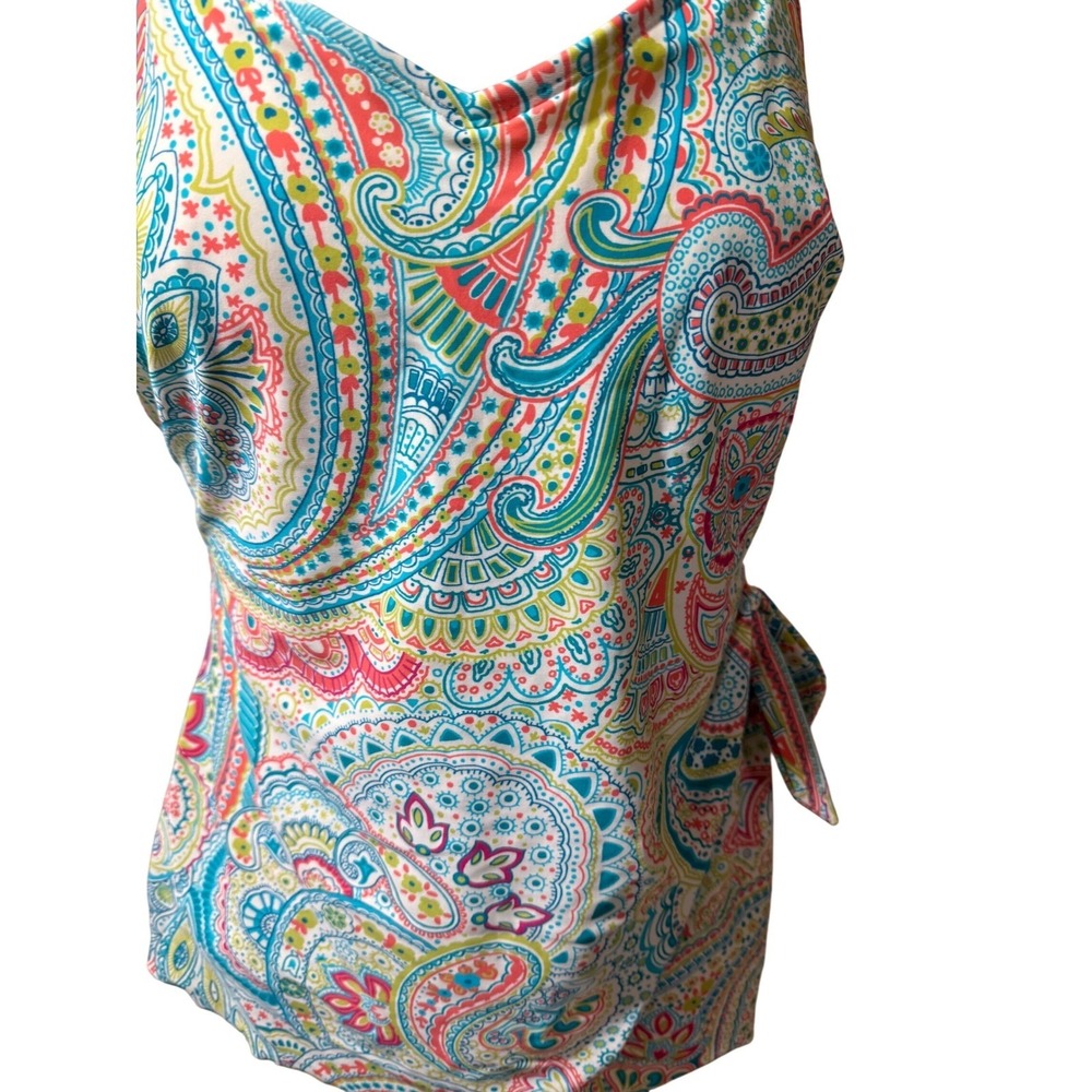Roxanne Paisley One Piece Swimdress Size 14 38DD Blue Pink Multi Color Tie Side - Picture 4 of 9